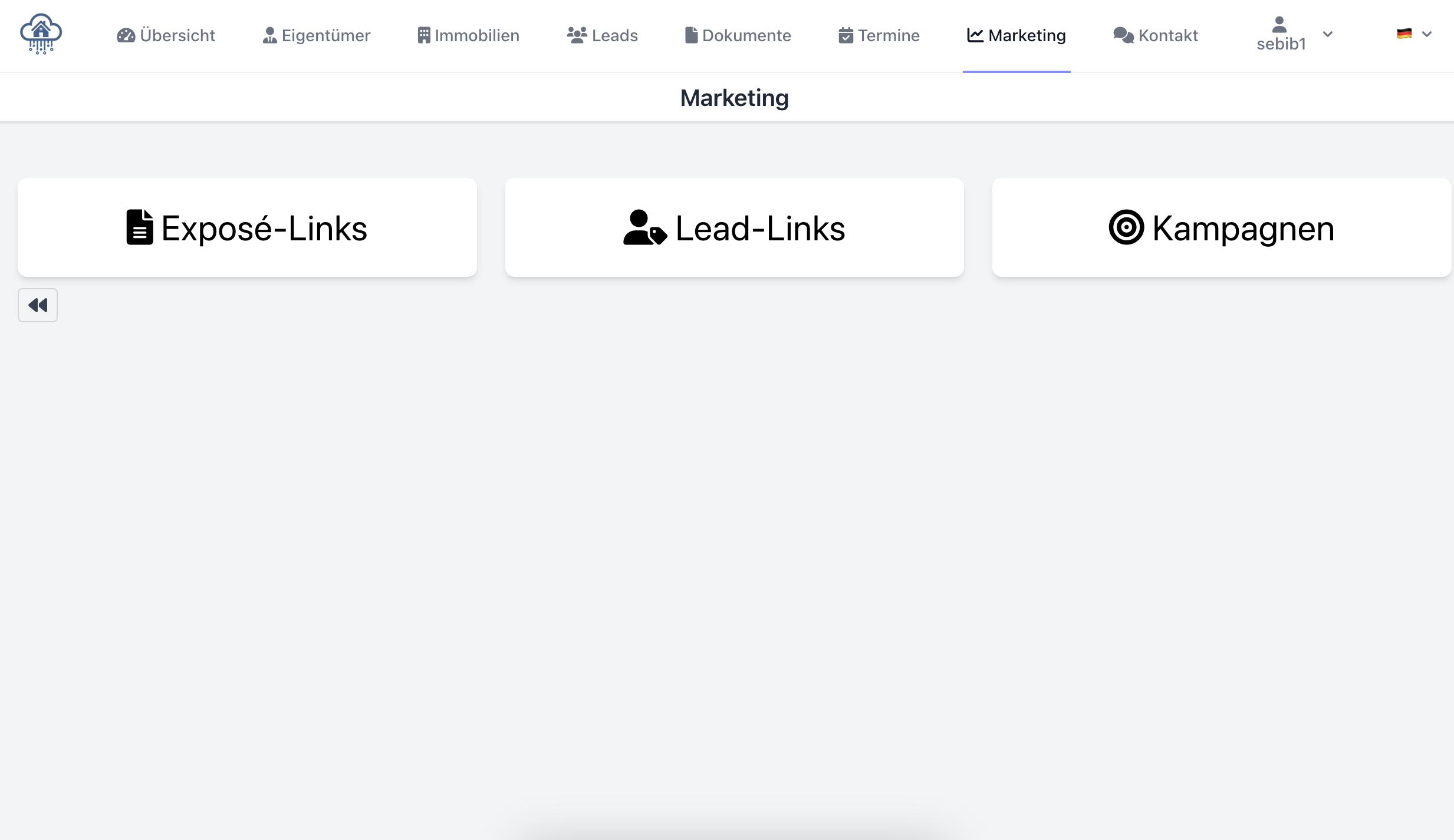Marketing-Dashboard im PropertyCloudCRM mit Exposé-Links, Lead-Management und Kampagnensteuerung.