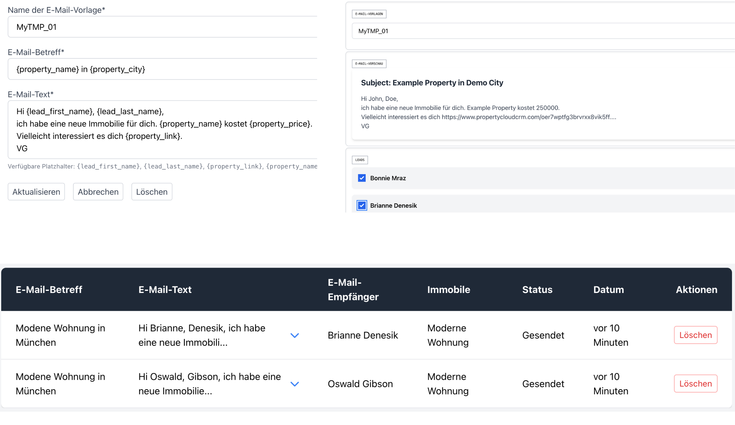 Funkcja masowych e-maili w PropertyCloudCRM do automatyzacji wysyłania e-maili do potencjalnych klientów nieruchomości, zwiększająca efektywność komunikacji.
