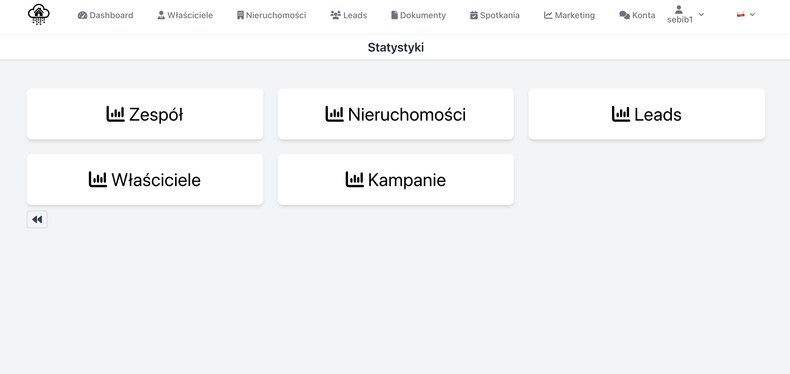 Menu statystyk w CRM nieruchomości PropertyCloudCRM